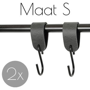 2x Leren S-haak hangers - Handles and more® | VINTAGE GREY - maat S (Leren S-haken - S haken - handdoekkaakje - kapstokhaak - ophanghaken)
