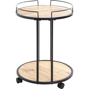 Serveerwagen | Rond | MDF | Zwart & Eiken | 45x45x60cm