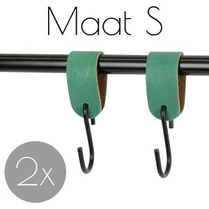2x Leren S-haak hangers - Handles and more® | ZEEGROEN - maat S (Leren S-haken - S haken - handdoekkaakje - kapstokhaak - ophanghaken)