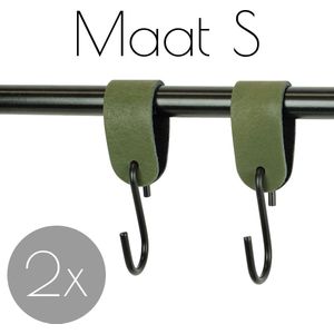 2x Leren S-haak hangers - Handles and more® | KAKI - maat S (Leren S-haken - S haken - handdoekkaakje - kapstokhaak - ophanghaken)