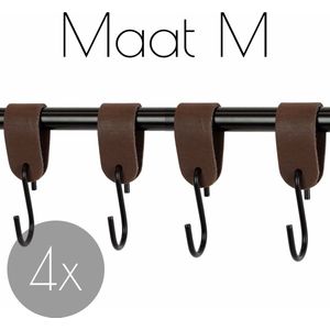 4x Leren S-haak hangers - Handles and more®  | DONKERBRUIN - maat M (Leren S-haken - S haken - handdoekkaakje - kapstokhaak - ophanghaken)