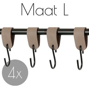 4x Leren S-haak hangers - Handles and more® | TAUPE - maat L (Leren S-haken - S haken - handdoekkaakje - kapstokhaak - ophanghaken)