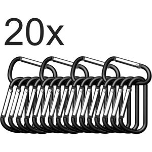 20x Aluminium Karabijnhaak -5 cm - 4mm - Karabiner - Musketonhaak - Karabijnsluiting - Karabijnhaken klein - Zwart met Zilverkleur - Tas - Sleutelhanger - Zakmes - Camping - Ophangen - 20 stuks