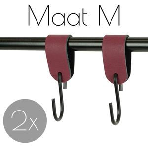 2x Leren S-haak hangers - Handles and more® | BORDO - maat M  (Leren S-haken - S haken - handdoekkaakje - kapstokhaak - ophanghaken)