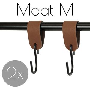 2x Leren S-haak hangers - Handles and more® | LICHTBRUIN - maat M  (Leren S-haken - S haken - handdoekkaakje - kapstokhaak - ophanghaken)