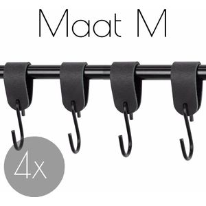 4x Leren S-haak hangers - Handles and more® | VINTAGE BLACK - maat M (Leren S-haken - S haken - handdoekkaakje - kapstokhaak - ophanghaken)