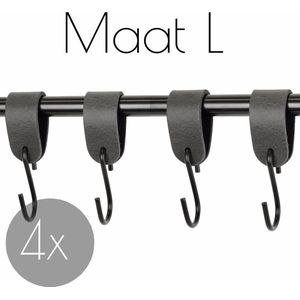 4x Leren S-haak hangers - Handles and more® | VINTAGE GREY - maat L (Leren S-haken - S haken - handdoekkaakje - kapstokhaak - ophanghaken)