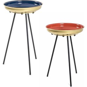 Mimiset 2 blauw en rood met goud metalen ronde tafeltjes
