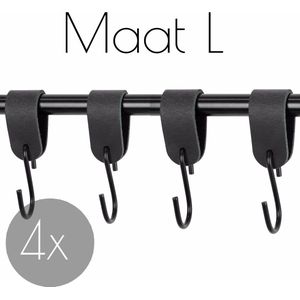 4x Leren S-haak hangers - Handles and more® | VINTAGE BLACK - maat L (Leren S-haken - S haken - handdoekkaakje - kapstokhaak - ophanghaken)