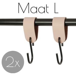 2x Leren S-haak hangers - Handles and more® | NATUREL - maat L (Leren S-haken - S haken - handdoekkaakje - kapstokhaak - ophanghaken)