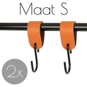 2x Leren S-haak hangers - Handles and more® | ORANJE - maat S (Leren S-haken - S haken - handdoekkaakje - kapstokhaak - ophanghaken)