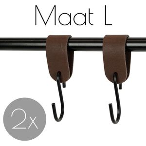 2x Leren S-haak hangers - Handles and more® | DONKERBRUIN - maat L (Leren S-haken - S haken - handdoekkaakje - kapstokhaak - ophanghaken)
