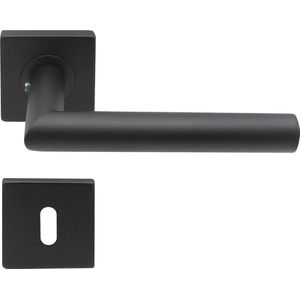 Slotman Solutions Mat zwarte Deurklink RVS met vierkante rozet en sleutelgat - Deurkruk zwart voor een veilige en stijlvolle uitstraling