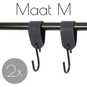 2x Leren S-haak hangers - Handles and more® | NAVY - maat M  (Leren S-haken - S haken - handdoekkaakje - kapstokhaak - ophanghaken)