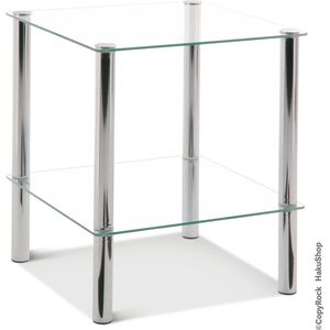 Bijzettafel gehard veiligheid glas | 39x39 |Verchroomd staal | glazen bijzet tafel 47 cm hoog