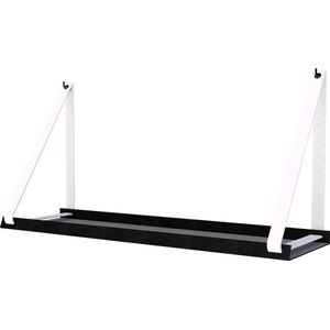 Handles and more -  Stalen wandplank zwart 98cm + leren plankdragers Wit