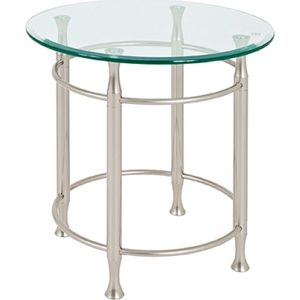 Bijzettafel RVS onderstel met facet geslepen glasblad rond 50x52x50cm