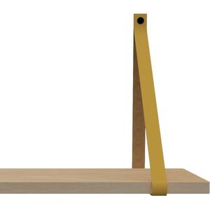 Handles and more Leren plankdragers - met sierschroeven - 100% leer – Okergeel – set van 2 leren plank banden