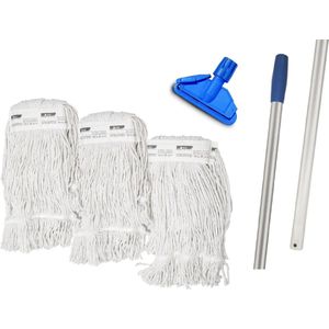 MAUS dweil set compleet - aluminium dweilstok - 3 recycled moppen - Lichtgewicht set professional