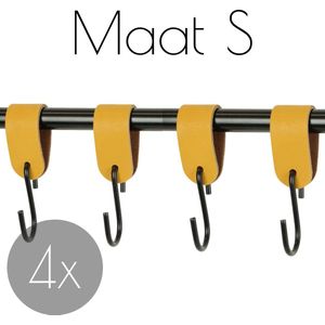 4x S-haak hangers - Handles and more® | OKERGEEL - maat S (Leren S-haken - S haken - handdoekkaakje - kapstokhaak - ophanghaken)