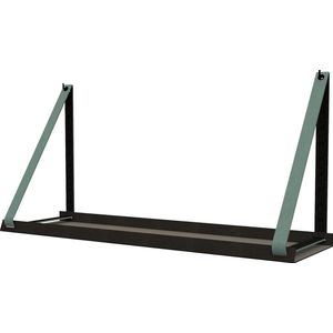 Handles and more - Stalen wandplank zwart 98cm + leren plankdragers Vaalgroen