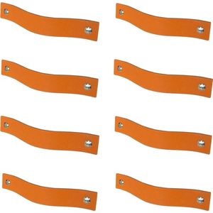 8x Leren handgrepen 'platte greep' - maat L (22,2 x 2,5 cm) - ORANJE  - incl. 3 kleuren schroefjes (handgreepjes - leren grepen - greepjes - leren lusjes)