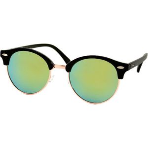 Heren Zonnebril - Dames Zonnebril - Rond - Zwart - Groen Geel Spiegelglazen - UV400