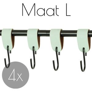 4x Leren S-haak hangers - Handles and more® | MINT - maat L (Leren S-haken - S haken - handdoekkaakje - kapstokhaak - ophanghaken)