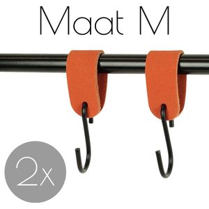 2x Leren S-haak hangers - Handles and more®  SUEDE BRICK - maat M  (Leren S-haken - S haken - handdoekkaakje - kapstokhaak - ophanghaken)