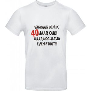 40 jaar - 40 jaar verjaardag - T-shirt Vandaag ben ik 40 jaar oud maar nog altijd even stout! - Maat 3XL - Wit