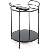 Bijzettafel - Ronde tafel - Spiegelglas - Zwart gelakt staal - 33.5Ø x 50 cm