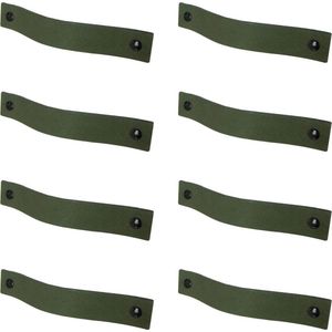 8x Leren handgrepen 'platte greep' - maat S (15,8 x 2,5 cm) - KAKI - incl. 3 kleuren schroefjes (handgreepjes - leren grepen - greepjes - leren lusjes)