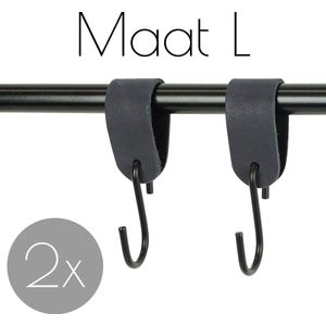 2x Leren S-haak hangers - Handles and more® | NAVY - maat L (Leren S-haken - S haken - handdoekkaakje - kapstokhaak - ophanghaken)