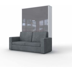 INVENTO SOFA Verticaal Vouwbed Inclusief Bank - Opklapbed - Bedkast - Wit/ Hoogglans Grijs - 200x140