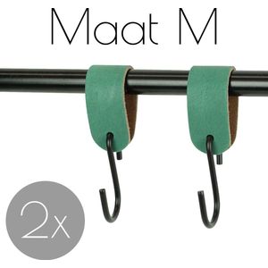 2x Leren S-haak hangers - Handles and more® | ZEEGROEN - maat M  (Leren S-haken - S haken - handdoekkaakje - kapstokhaak - ophanghaken)