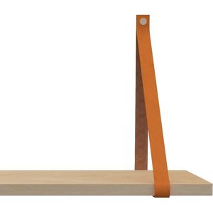 Handles and more Leren plankdragers - met sierschroeven - 100% leer – Oranje – set van 2 leren plank banden