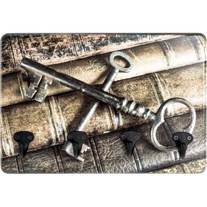 Sleutelbord | 4 Haakjes | MDF | Versletenboeken en sleutels | 30x6x21cm
