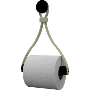 Leren toiletrolhouder 'Triangle' - met Zuignap én schroef - Handles and more® | SUEDE JADE - roldrager: Zwart rondhout - knop: Zwart