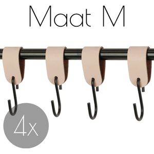 4x Leren S-haak hangers - Handles and more® | NATUREL - maat M (Leren S-haken - S haken - handdoekkaakje - kapstokhaak - ophanghaken)