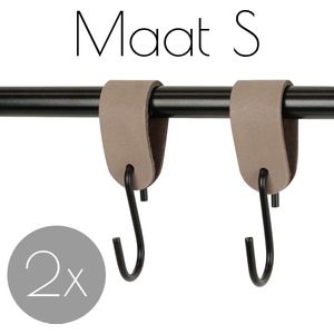 2x Leren S-haak hangers - Handles and more® | TAUPE - maat S (Leren S-haken - S haken - handdoekkaakje - kapstokhaak - ophanghaken)