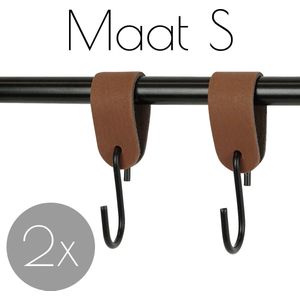 2x Leren S-haak hangers - Handles and more® | LICHTBRUIN - maat S (Leren S-haken - S haken - handdoekkaakje - kapstokhaak - ophanghaken)