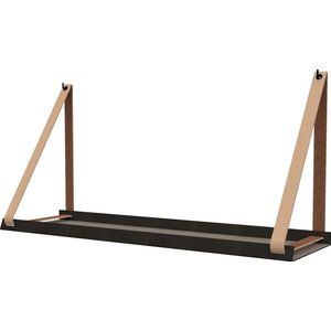 Handles and more -  Stalen wandplank zwart 98cm + leren plankdragers Peach