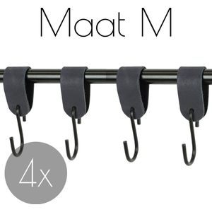 4x Leren S-haak hangers - Handles and more® | NAVY - maat M (Leren S-haken - S haken - handdoekkaakje - kapstokhaak - ophanghaken)