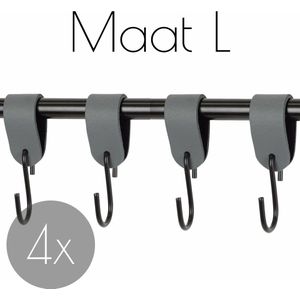 4x Leren S-haak hangers - Handles and more® | DONKERGRIJS - maat L (Leren S-haken - S haken - handdoekkaakje - kapstokhaak - ophanghaken)