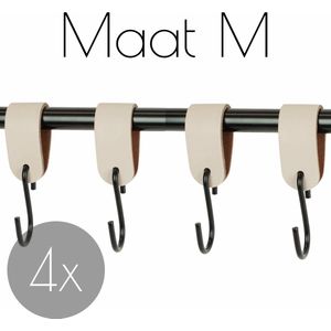 4x Leren S-haak hangers - Handles and more® | CREME - maat M (Leren S-haken - S haken - handdoekkaakje - kapstokhaak - ophanghaken)