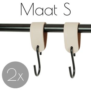2x Leren S-haak hangers - Handles and more® | CREME - maat S (Leren S-haken - S haken - handdoekkaakje - kapstokhaak - ophanghaken)