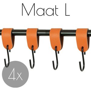 4x Leren S-haak hangers - Handles and more® | ORANJE - maat L (Leren S-haken - S haken - handdoekkaakje - kapstokhaak - ophanghaken)