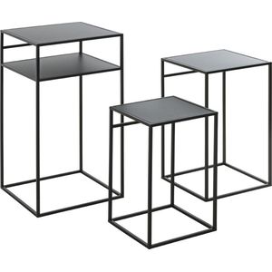 Zwart stalen Zuiltafel set | Speaker platform | Set van 3 zuilen| Plantentafel-sokkel | 34 x 34 x 64 cm