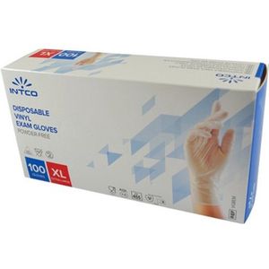 Intco wegwerphandschoenen vinyl maat XL transparant poedervrij huishoudhandschoen doos 100 stuks