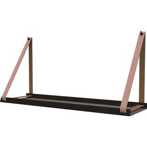 Handles and more -  Stalen wandplank zwart 70cm + leren plankdragers Zachtroze
